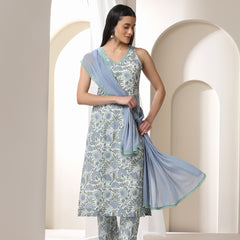 Women Floral Printed Regular Pure Cotton Kurta with Palazzos & With Dupatta
