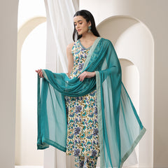 Khushal K Women Floral Printed Cotton Kurta with Trousers & Dupatta