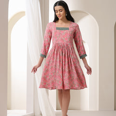 Tribal Printed Square Neck Fit & Flare Dress