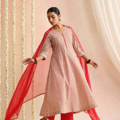 Women Ethnic Motifs Printed Pure Cotton Kurta & Trouser With Dupatta