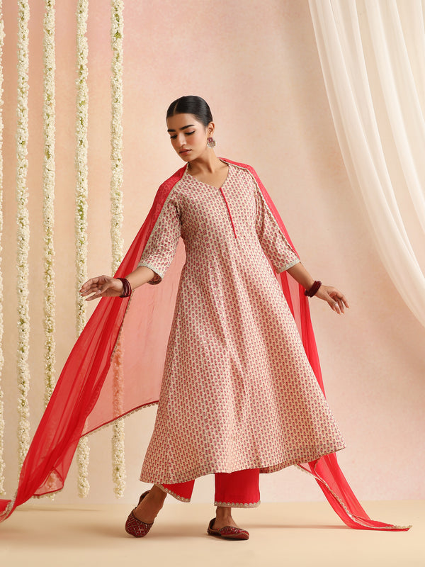 Women Ethnic Motifs Printed Pure Cotton Kurta & Trouser With Dupatta