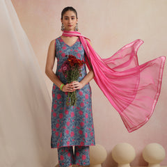 Khushal K Women Cotton Kurta Palazzo Dupatta Set - Blue