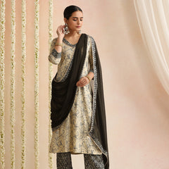 Cream & Black Ethnic Motif Kurta Set