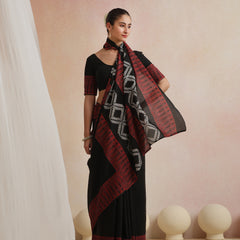 Women Hand Block Black Pure Cotton Printed Saree