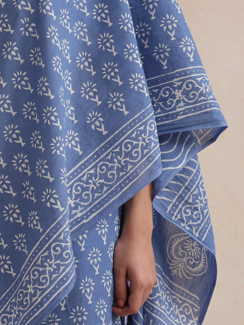 Women Hand Block Blue Pure Cotton Printed Saree