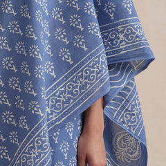 Women Hand Block Blue Pure Cotton Printed Saree