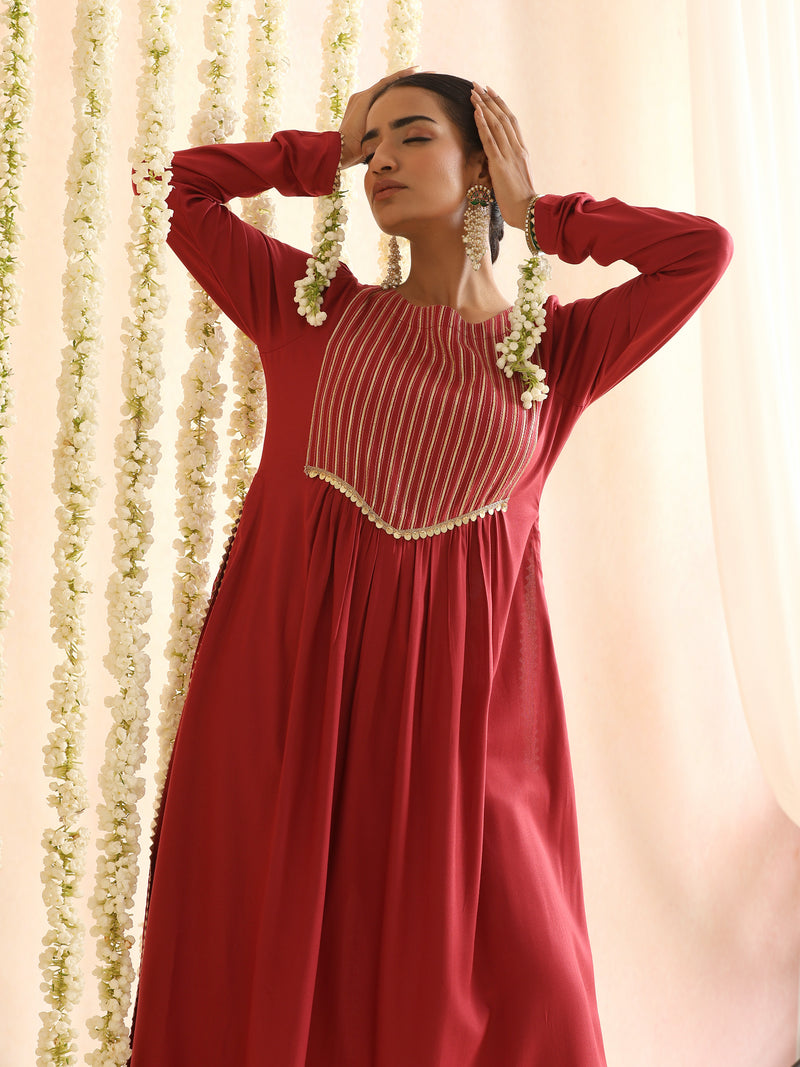 Ethnic Motifs Woven Design Thread Work A-Line Kurta With Palazzos