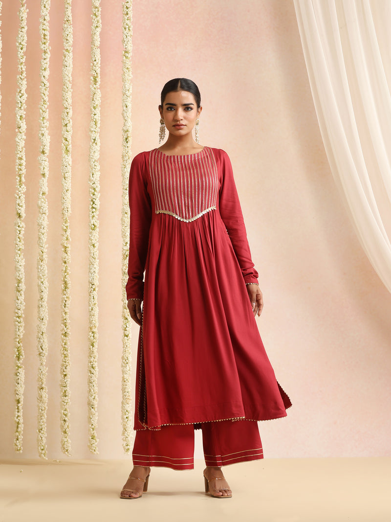 Ethnic Motifs Woven Design Thread Work A-Line Kurta With Palazzos