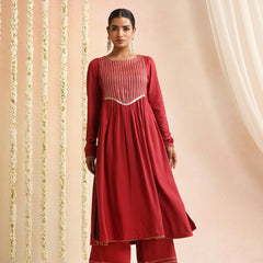 Ethnic Motifs Woven Design Thread Work A-Line Kurta With Palazzos