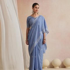 Women Hand Block Blue Pure Cotton Printed Saree