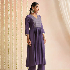 Ethnic Motifs Embroidered Empire Thread Work Kurta With Trousers & Dupatta