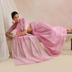 Women Hand Block Pink Pure Cotton Printed Saree