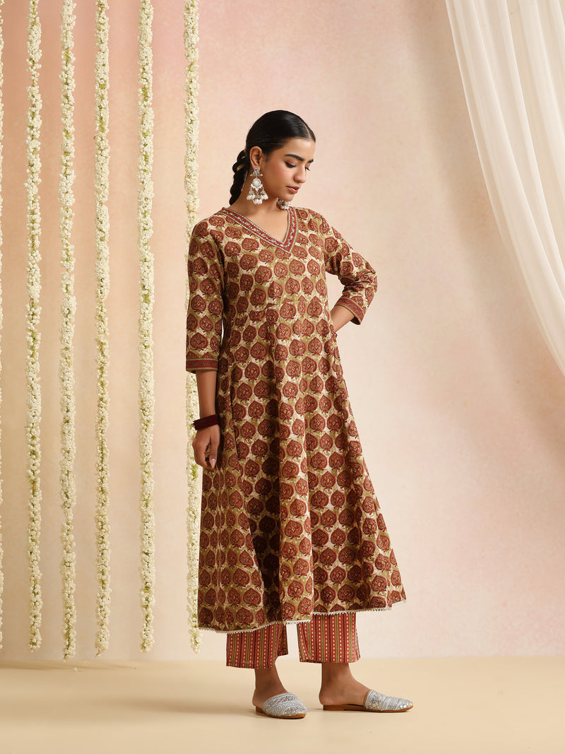 Women Ethnic Motifs Printed Cotton A-Line Kurta with Palazzos & Dupatta