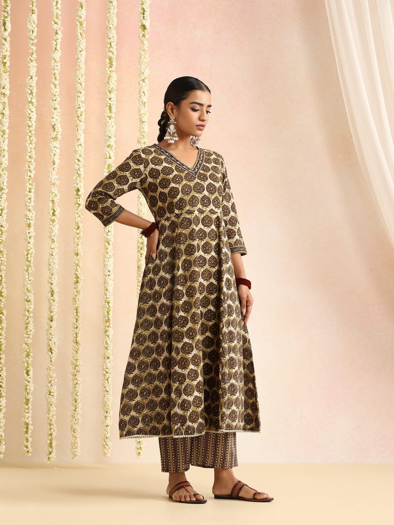 Women Ethnic Motifs Printed Pure Cotton Kurta & Trouser With Dupatta