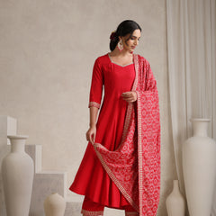 Khushal K Women Red Anarkali Zari Kurta set