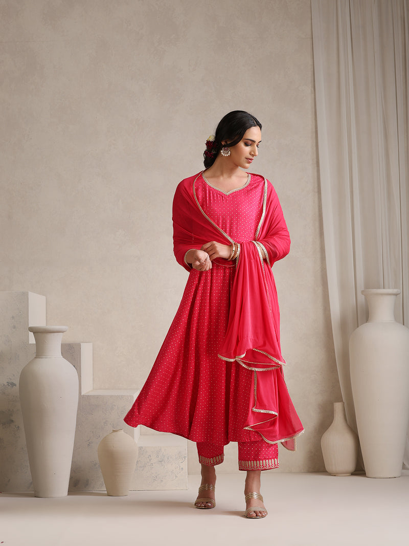 Khushal K Polka Dot Printed Anarkali Kurta set