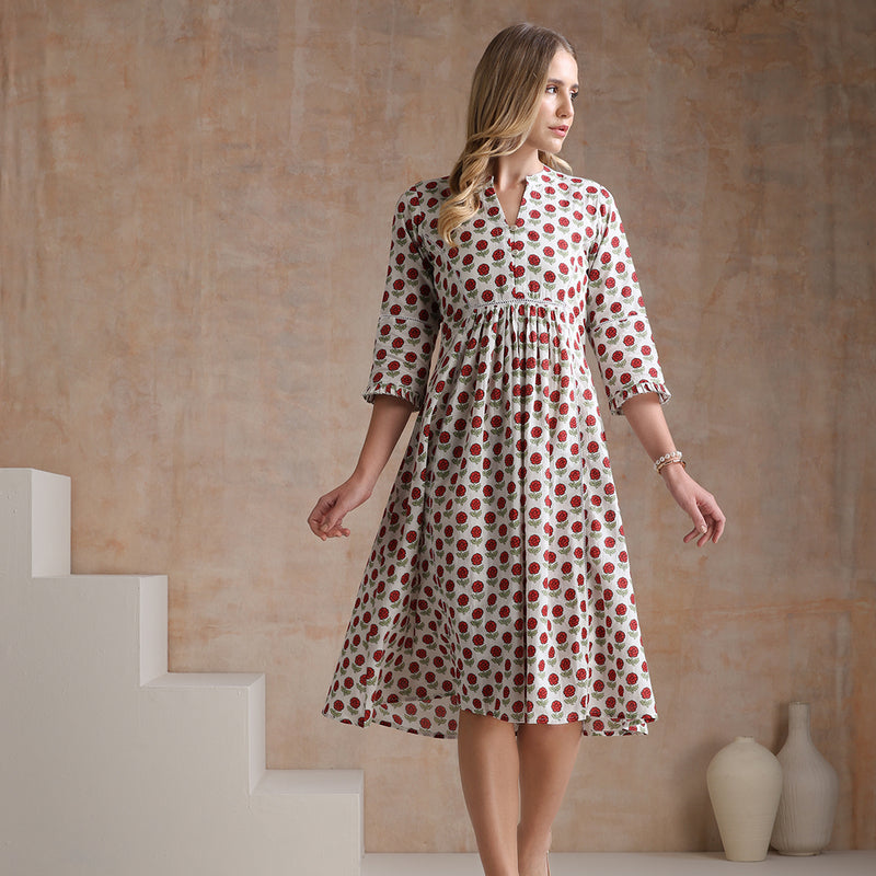 Khushal Women Polka Dot Print A-Line Midi Dress - Off White - Khushal K - Image 6