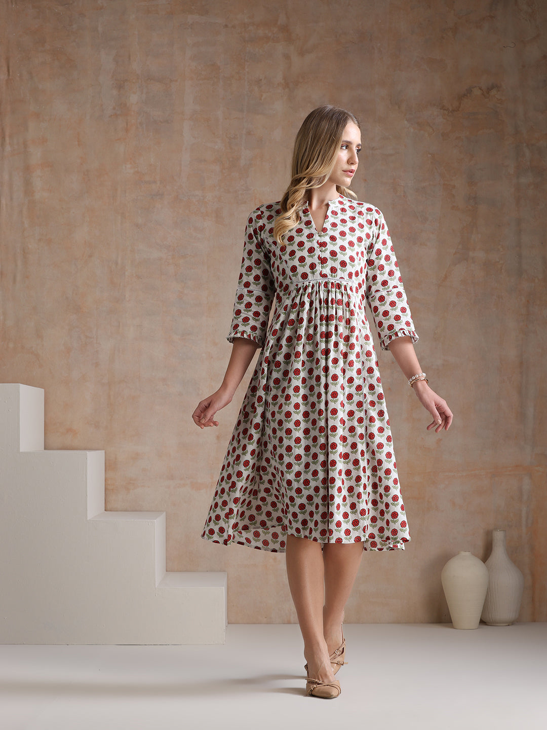 Khushal Women Polka Dot Print A-Line Midi Dress