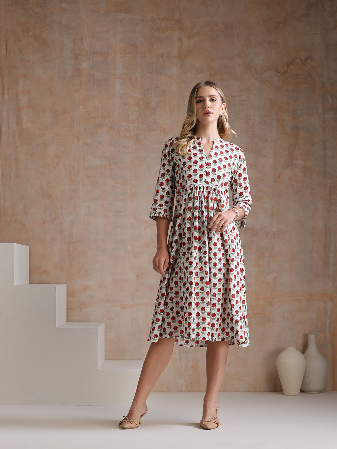 Khushal Women Polka Dot Print A-Line Midi Dress