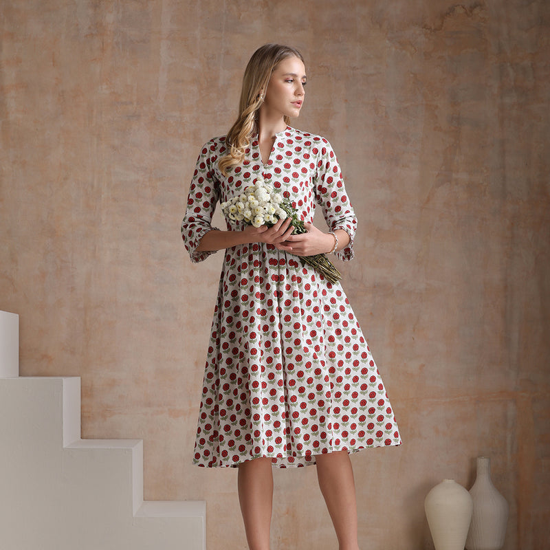 Khushal Women Polka Dot Print A-Line Midi Dress - Off White - Khushal K - Image 8