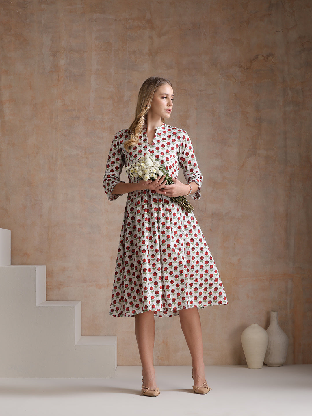 Khushal Women Polka Dot Print A-Line Midi Dress