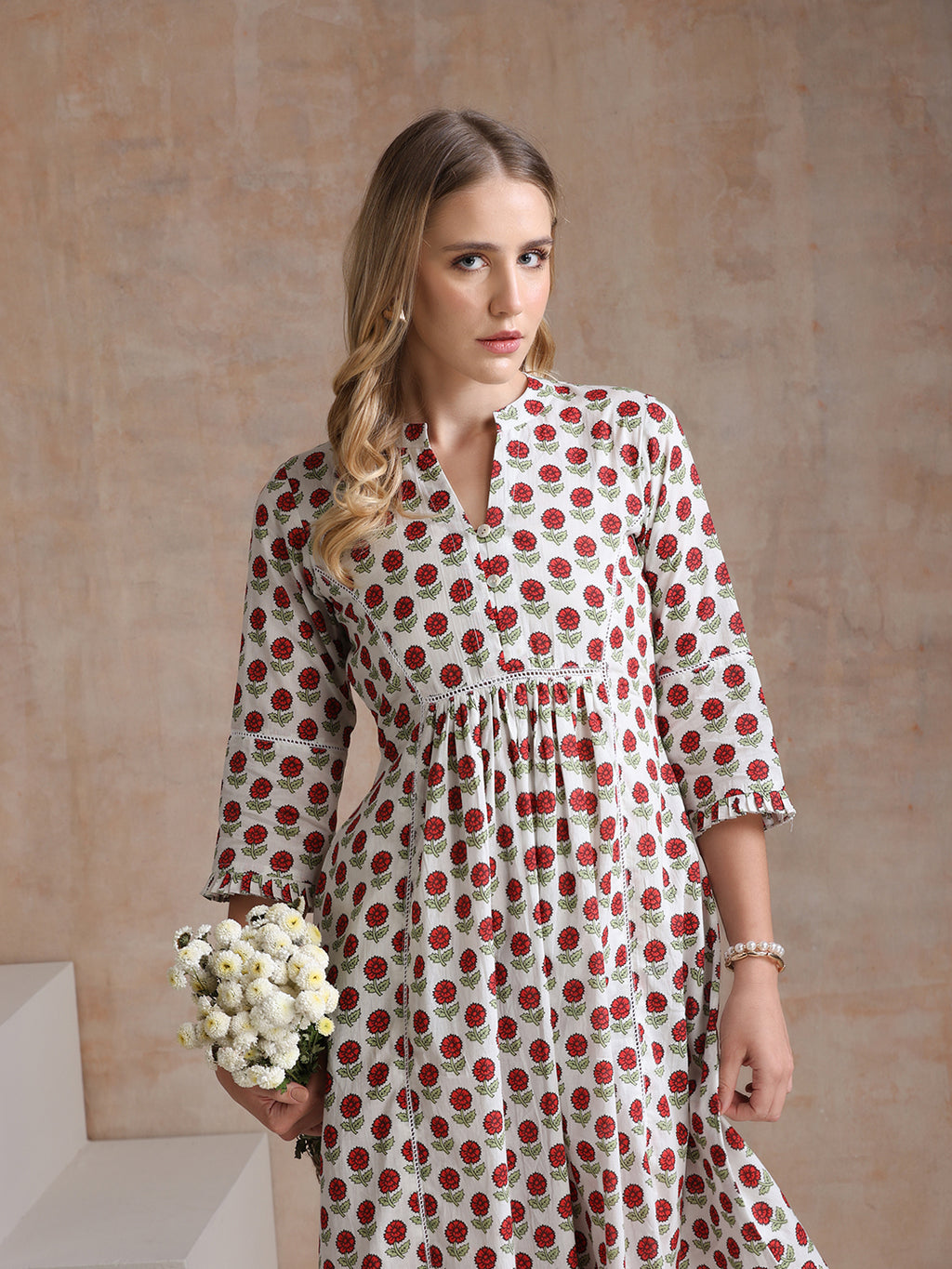 Khushal Women Polka Dot Print A-Line Midi Dress