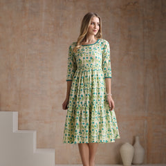 Women Floral Print Tiered Fit & Flare Midi Dress