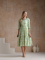 Women Floral Print Tiered Fit & Flare Midi Dress