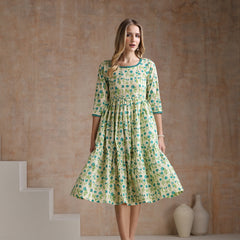 Women Floral Print Tiered Fit & Flare Midi Dress