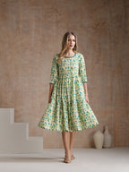 Women Floral Print Tiered Fit & Flare Midi Dress