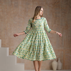 Women Floral Print Tiered Fit & Flare Midi Dress