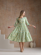 Women Floral Print Tiered Fit & Flare Midi Dress