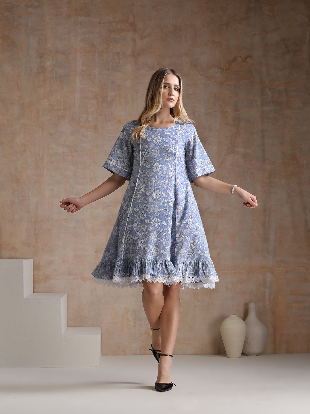 Women Floral Printed Cotton Fit and Flare A-Line Dress