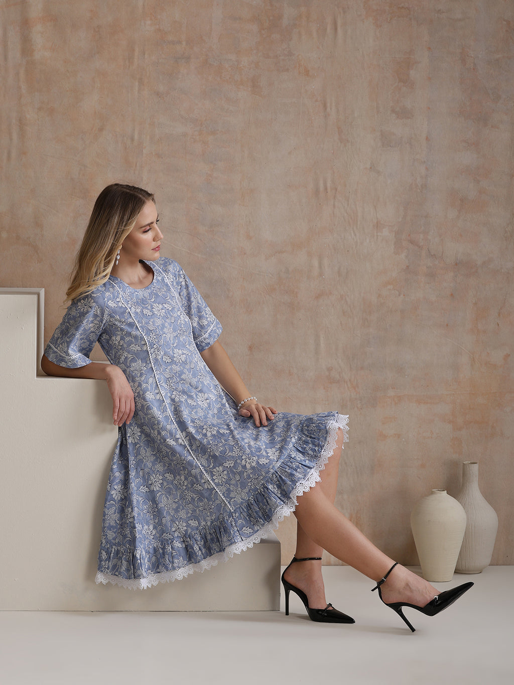 Women Floral Printed Cotton Fit and Flare A-Line Dress