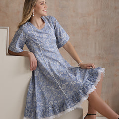 Women Floral Printed Cotton Fit and Flare A-Line Dress