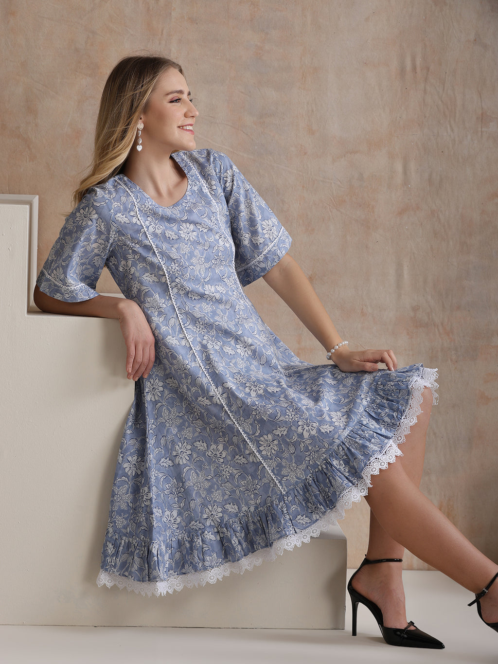 Women Floral Printed Cotton Fit and Flare A-Line Dress