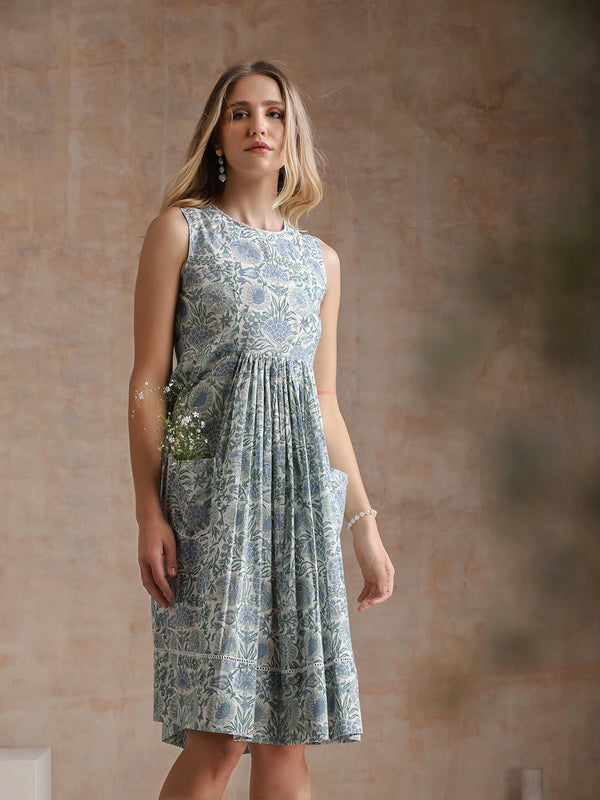 Floral Printed Cotton Fit & Flare Dress