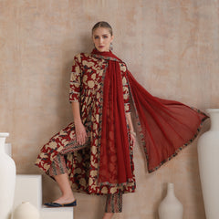 Women Floral Printed Regular Pure Cotton Kurta with Palazzos & With Dupatta
