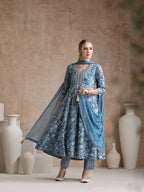 Ethnic Motifs Printed V-Neck Anarkali Pure Cotton Kurta With Trousers & Dupatta