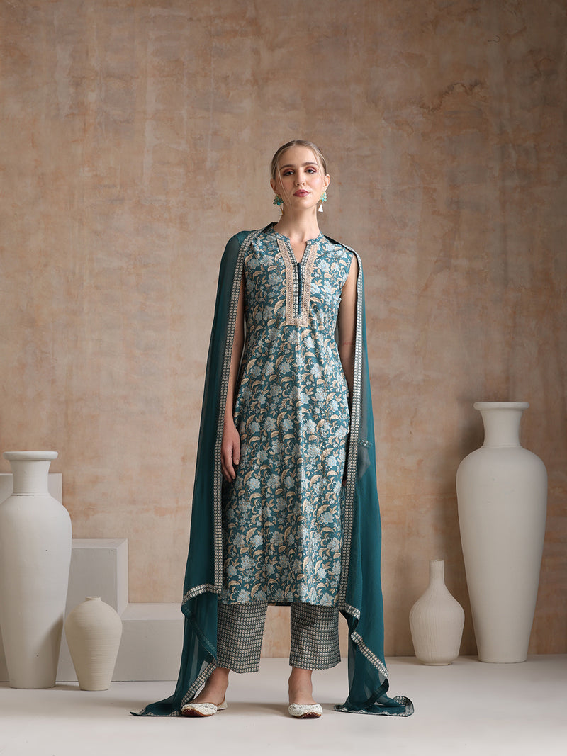 Women Ethnic Motifs Printed Regular Pure Cotton Kurta with Palazzos & With Dupatta