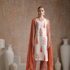 Floral Printed Pure Cotton Straight Kurta with Palazzos & With Dupatta