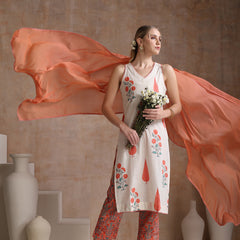 Floral Printed Pure Cotton Straight Kurta with Palazzos & With Dupatta