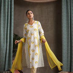 Floral Printed Pure Cotton Straight Kurta With Palazzos And Dupatta