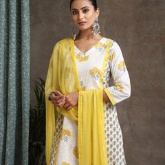 Floral Printed Pure Cotton Straight Kurta With Palazzos And Dupatta