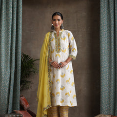 Floral Printed Pure Cotton Straight Kurta With Palazzos And Dupatta