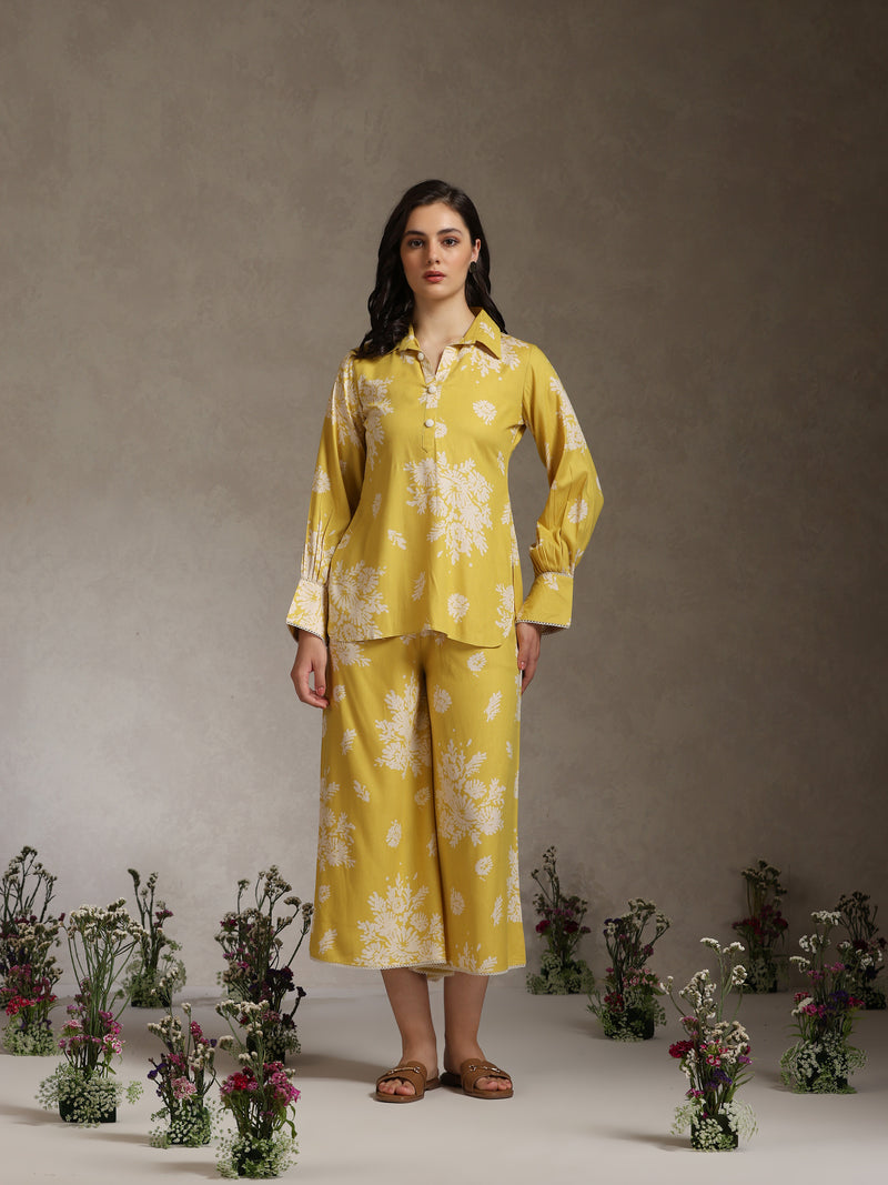 Floral Printed Mauve Co-ord Set with Flared Sleeves