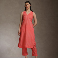 Khushal K Geometric Printed V-Neck Pure Cotton Straight Kurta set