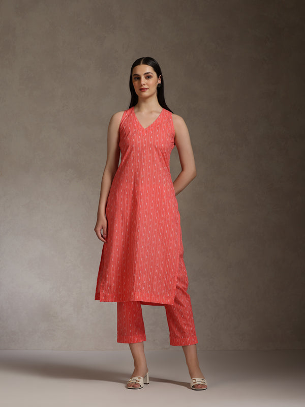 Khushal K Geometric Printed V-Neck Pure Cotton Straight Kurta set