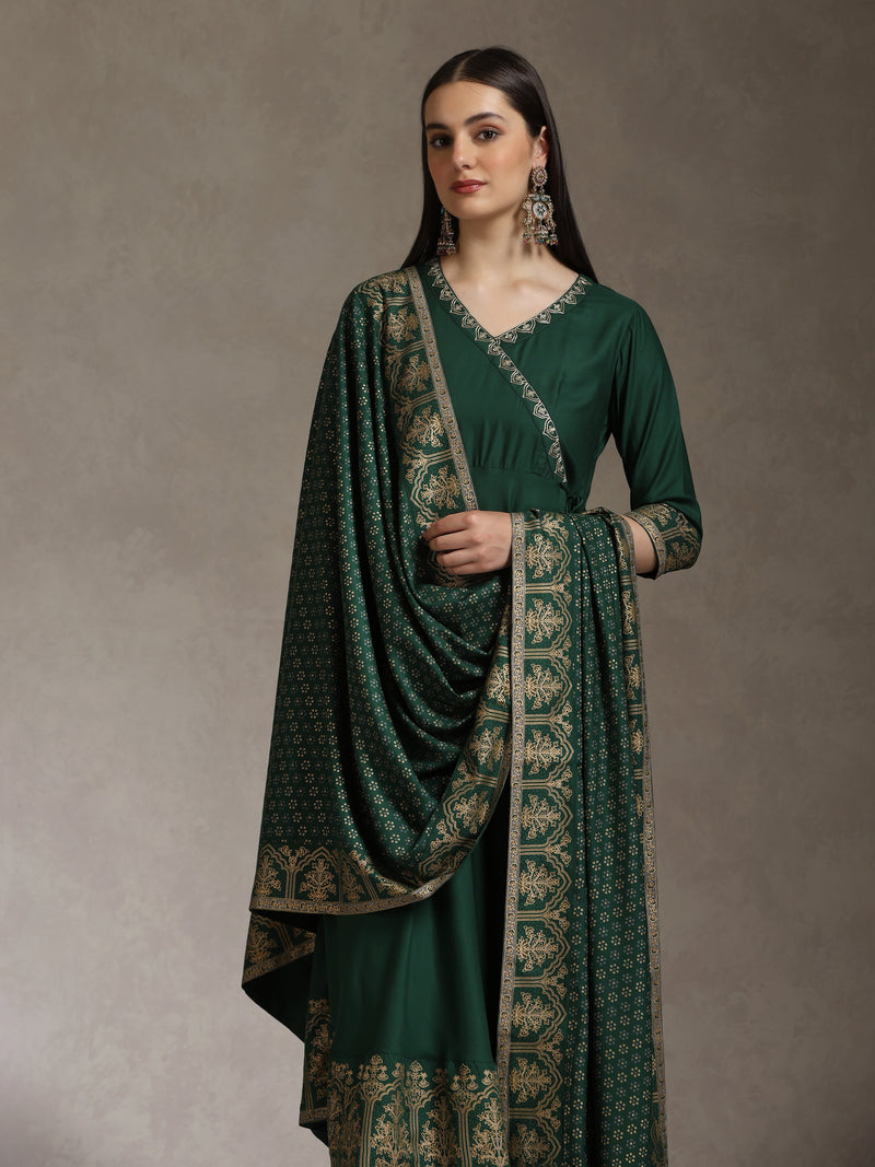 Khushal K Floral Printed Anarkali Thread Work Kurta set