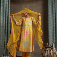 Khushal K Women Geometric Printed Cotton A-Line Kurta set